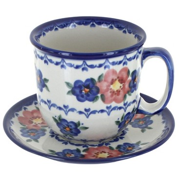 Blue Rose Polish Pottery Chantilly Coffee Cup & Saucer
