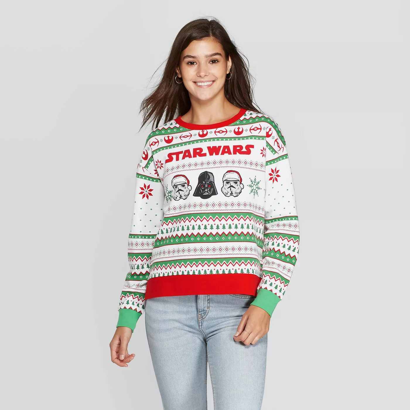 Women's Star Wars Christmas Fleece Ugly Holiday Sweatshirt (Juniors') - White - image 1 of 2