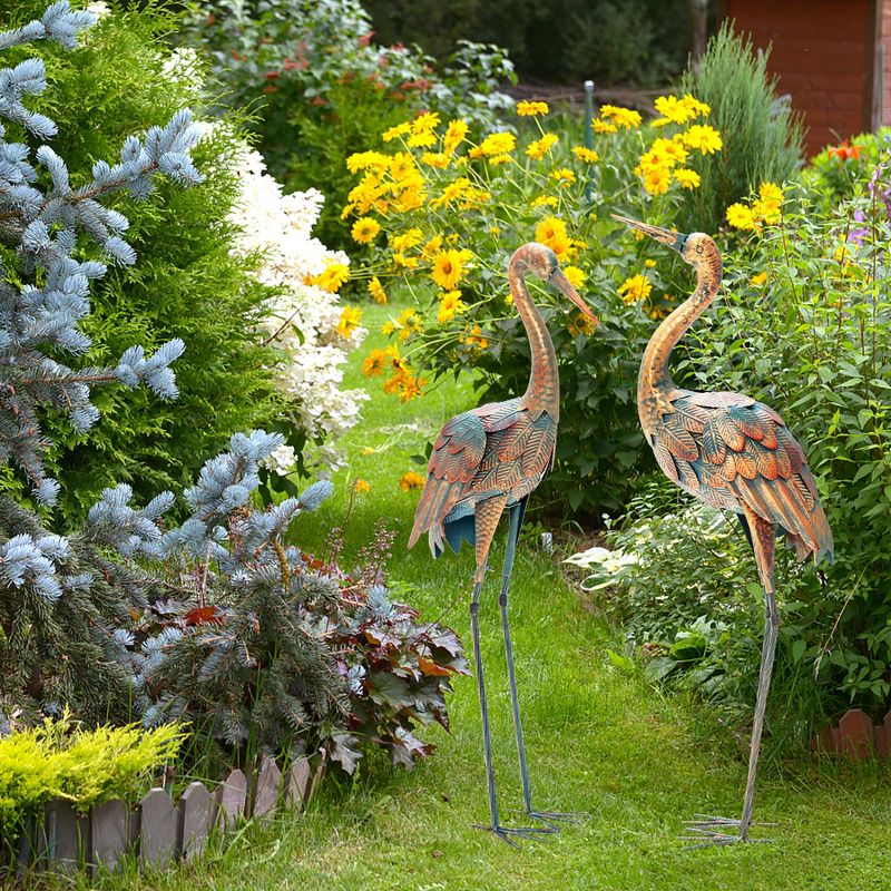 Costway 2-Piece Metal Crane/Flamingo Garden Statue Sculpture Set Outdoor Yard Lawn Decoration, 3 of 11