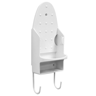 Home Basics Wall Mount Ironing Board with Built-In Accessory Hooks, White