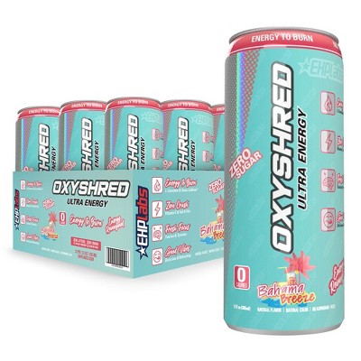 EHPlabs OxyShred Energy Drink - Zero Sugar, Zero Calories, with Amino Acids, Vitamin C, Green Tea Extract & Clean Caffeine - Bahama Breeze (12-Pack)