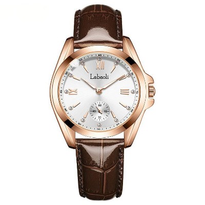 HONGGE Women's Quartz Watch with Leather Strap, Roman Numerals, Rose Gold Case, Waterproof, Luminous Hands, Classic Dress Wristwatch