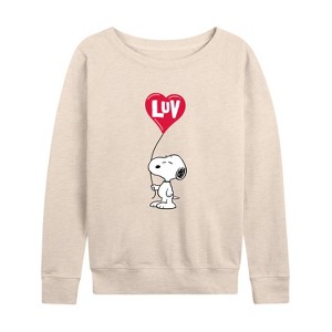 Women's - Peanuts - Snoopy Luv Lightweight French Terry Wide Neck Long Sleeve Shirt - 1 of 4