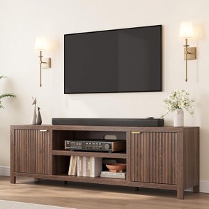 Fluted TV Stand for 80 Inch, Modern Entertainment Center with Storage, Wooden Media Console Cabinet with Fluted Door and Gold Handle for Living Room - 1 of 4