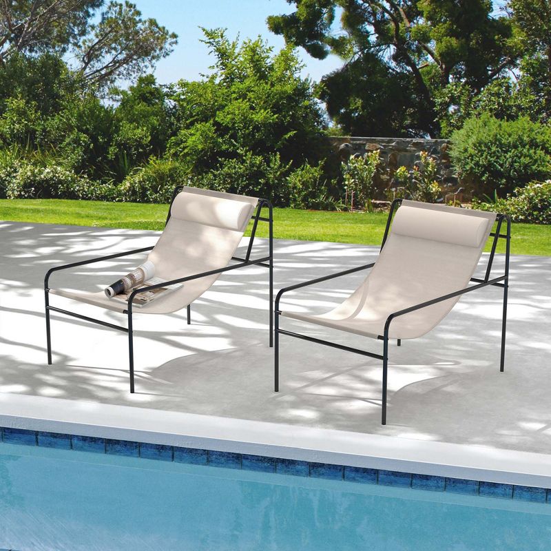 Costway Patio Sling Lounge Chair with Removable Headrest Pillow Breathable Seat Balcony, 5 of 9