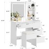 Vanity Desk with Mirror and Lights, Modern Makeup Dressing Table with Outlets, Storage Stool, 4 Drawers, 3 Colors LED & Hair Dryer Holder - 2 of 4