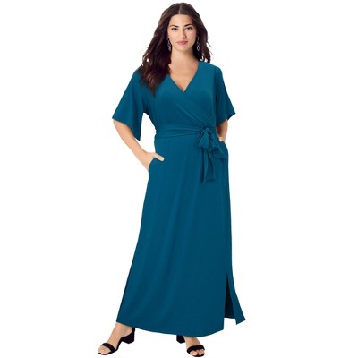 Roaman's Women's Plus Size Ultrasmooth Faux Wrap Maxi Dress