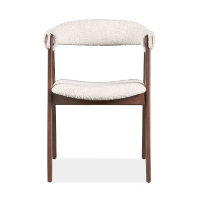 Walnut and Boucle Upholstered Mid-Century Modern Side Chair