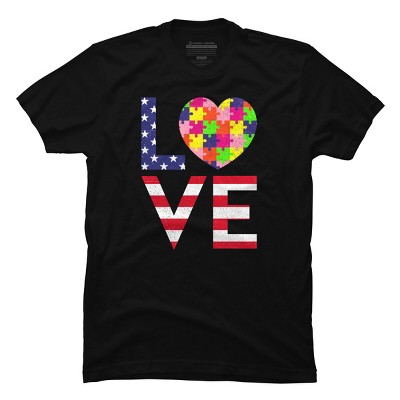 Men's Design By Humans July 4th Love Flag With Puzzle Heart By Ujangkasep T-Shirt