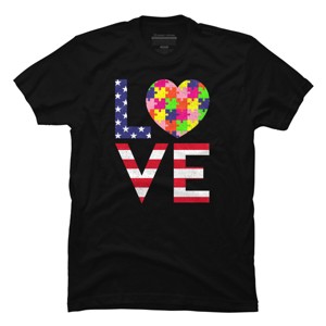 Men's Design By Humans July 4th Love Flag With Puzzle Heart By Ujangkasep T-Shirt - 1 of 2