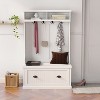 Vynxaria White Freestanding Coat Rack with 4 Hooks, Storage Bench & Shoe Cabinet, Ideal for Bedroom Entrance and Porch - 4 of 4