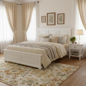 Merax Traditional Town and Country Style Pinewood Queen Bed with Decorative Fretwork and Grooved Panels - 1 of 4