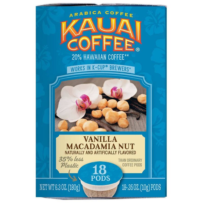 Kauai Coffee Vanilla Macadamia Nut, Medium Roast Single Serve Pods - 18ct, 3 of 8