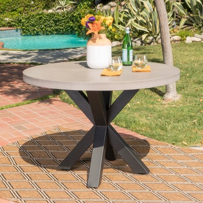 GDFStudio Lowan Outdoor Lightweight Concrete Round Dining Table with Cross Leg