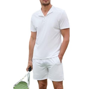 Men's 2-Piece Clothing Set Casual 1/4 Zip Short Sleeve Top And Drawstring Shorts Athletic Outfit - 1 of 4