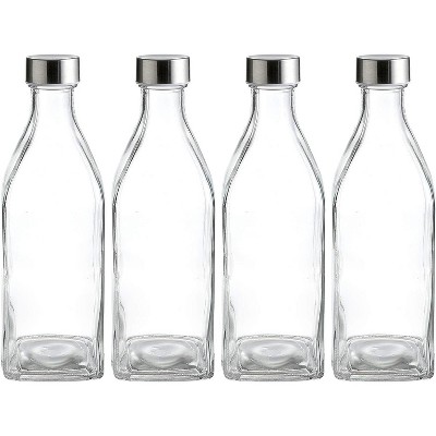 Whole Housewares Reusable Square Glass Water Bottles with