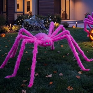Joyfy 2-Pack 5 Ft Hairy Pink Spiders – Scary Halloween Outdoor