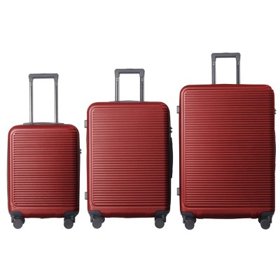 FURNIinspire Bag And Luggage Sets 3 Piece Travel Hard Shell Luggage, Lightweight Rolling Suitcases with Wheels, Red, 20.67"*11.61"*29.92"