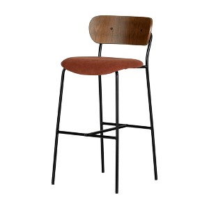 South Shore Set of 2 Hype Stools Burnt Orange and Brown: Velvet Upholstered, Metal Base, Ash Veneer Back - 1 of 4