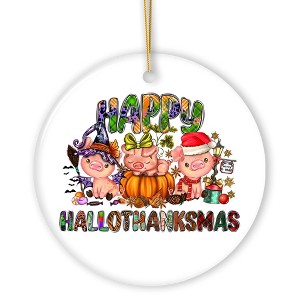 Happy Hallothankmas Cute Festive Pigs Holiday Christmas Ornament, Halloween and Thanksgiving Fall Theme| OrnamentallyYou - 1 of 4