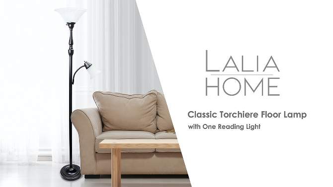 Torchiere Floor Lamp with Reading Light and Marble Glass Shade - Lalia Home, 2 of 10, play video