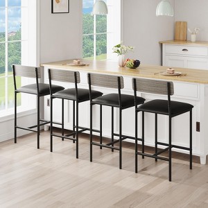Bar Stools Set, PU Upholstered Counter Height Chairs with Backrest and Footrest, Kitchen Bar Chair for Home Apartment - 1 of 4