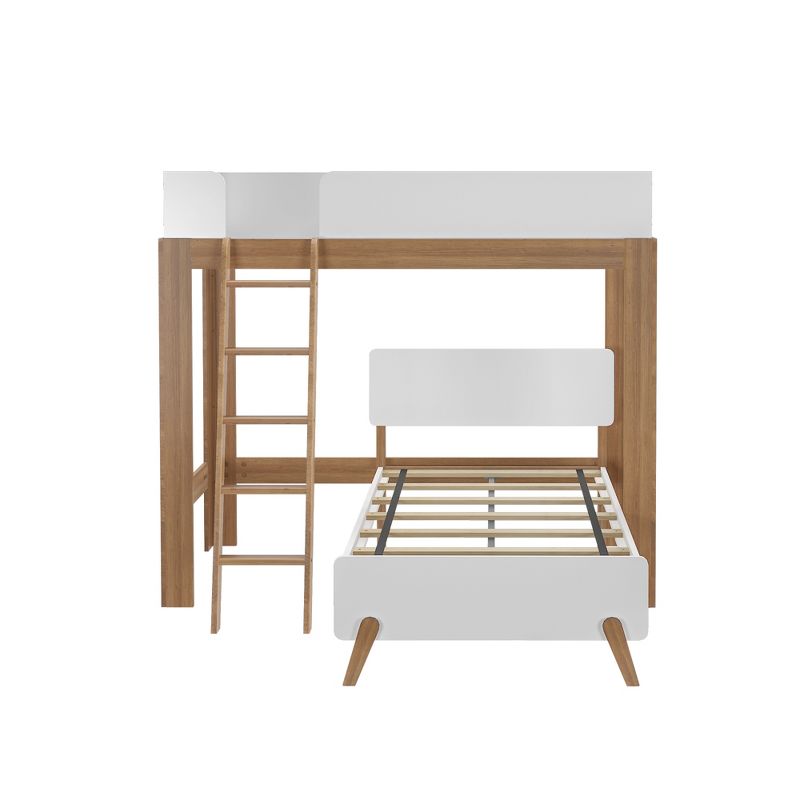 Max & Lily Mid-Century Modern L-Shaped Twin over Twin Bunk Bed, Pecan and White, 3 of 6