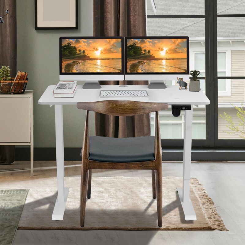 Tangkula Electric Height Adjustable Mobile Standing Desk Home Office Stand Up Computer Workstation Black/Maple/Teak/White, 3 of 11