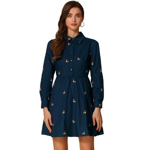INSPIRE CHIC Women's Casual Long Sleeve Half Placket Embroidered Floral Mini Shirt Dress - 1 of 4