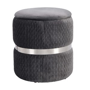 NicBex Storage Ottoman Bench for Bedroom,13.5 Inch Round Storage Bench with Velvet Fabric,Ottoman for Living Room,Bedroom,Entryway,Gray/Silver - 1 of 4