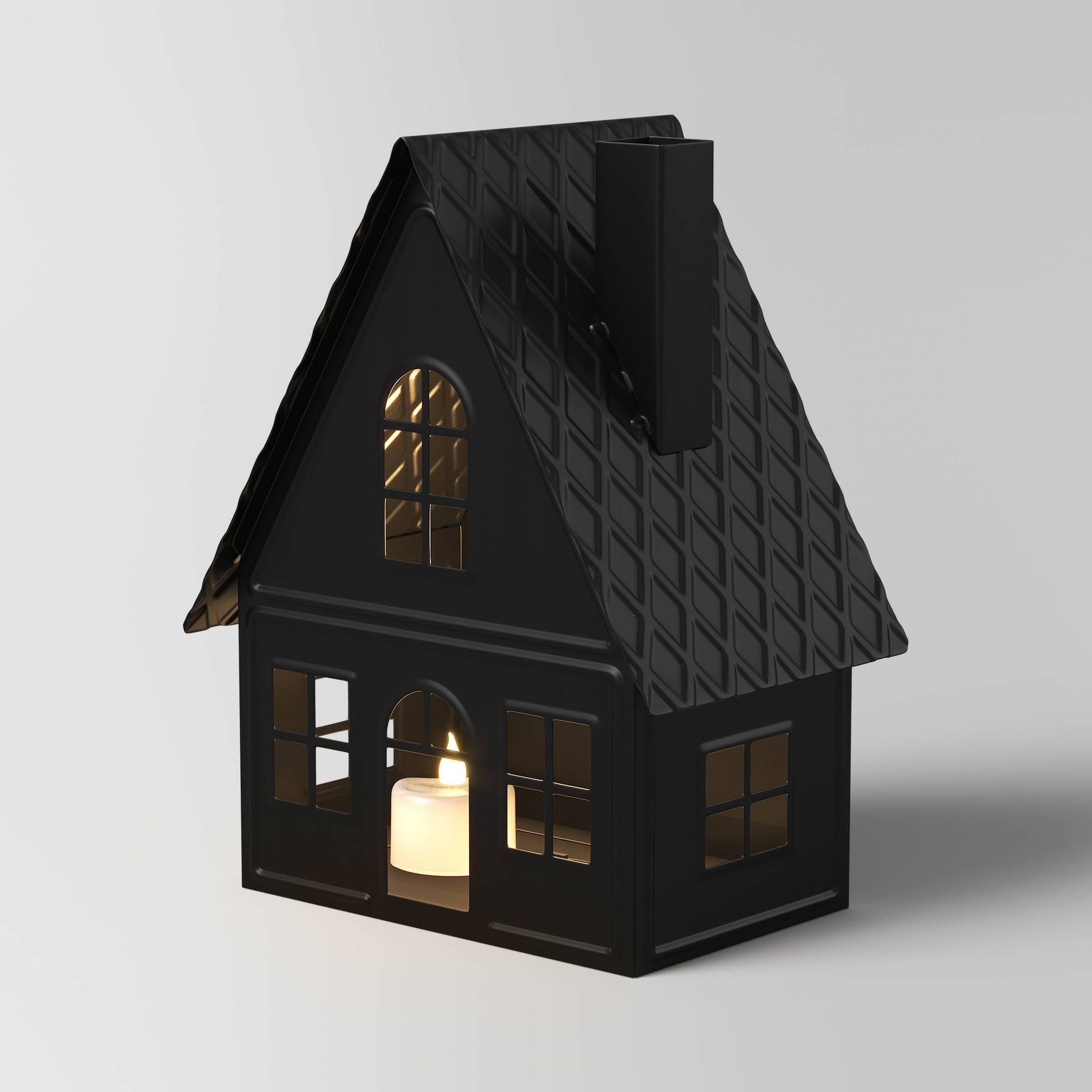 9" Lit Metal House Christmas Village Building - Wondershop™ Black: Battery-Powered Indoor Decorative Object