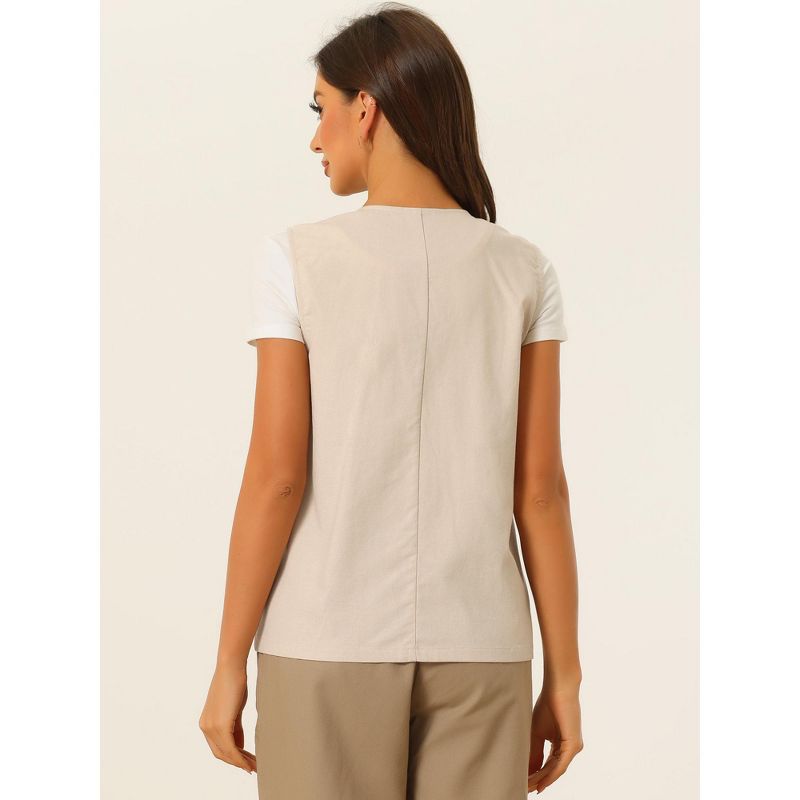 Allegra K Women's Linen Sleeveless V Neck Summer Button Down Vest, 3 of 6