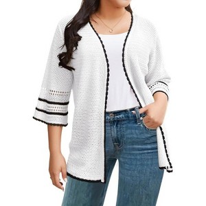 Coolmee Womens Plus Size 3/4 Sleeve Crochet Cardigan Sweaters Lightweight Oversized Knit Boho Cardigans - 1 of 4