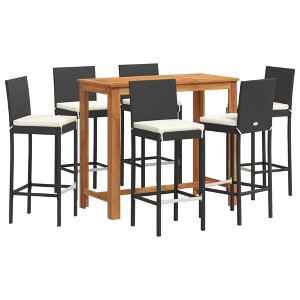 vidaXL Patio Bar Set Outdoor Garden Furniture Solid Wood Acacia and Poly Rattan - Black 6 Piece - 1 of 4