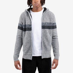 X RAY Full Zip Hooded Sweater With Stripes & Faux Shearling Lining - 1 of 4