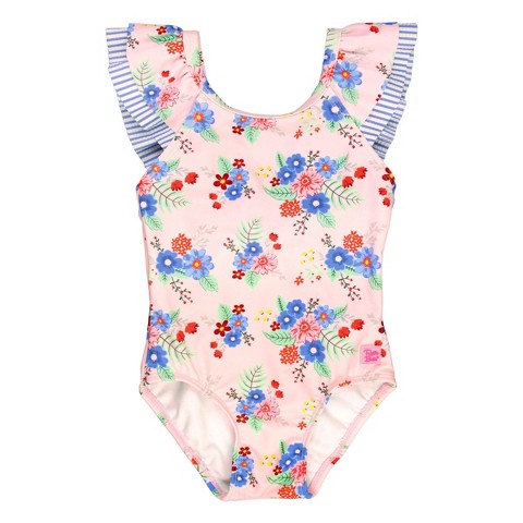 RuffleButts Girls Ruffle V-Back One Piece - Coastal Breeze Floral, Size: 8