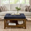 1 Piece Classic Linen Fabric Upholstered Coffee Table,Square Footrest With Beech Wood Open Storage Shelf,Wooden Coffee Table-Cuddlewood - 3 of 4