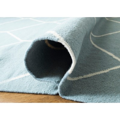 Light Blue and Ivory Geometric Wool Area Rug, 3' x 5'