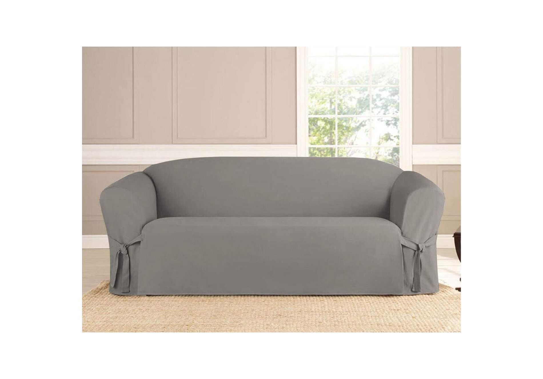 Linen Store Ultra-Soft 74"x 96" Microsuede Sofa Slipcover Luxurious, Durable, Breathable & Easy-Care Furniture Protector – Gray
