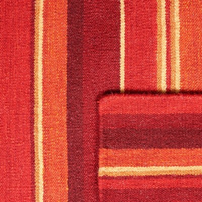 Handmade Red Wool Striped 8' x 10' Reversible Area Rug