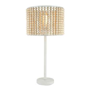 25" Eliza Metal and Tan Wood Beaded Drum Shade Table Lamp White - River of Goods