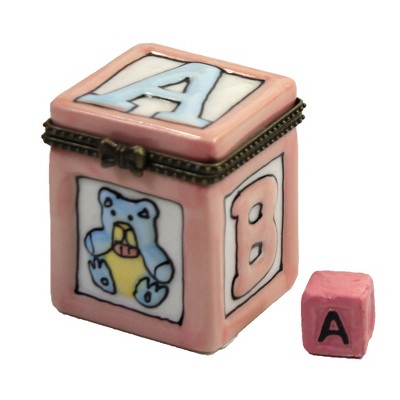 Hinged Trinket Box 1.75" Pink Baby Block Teddy Bear Rocking Horse  -  Decorative Figurines