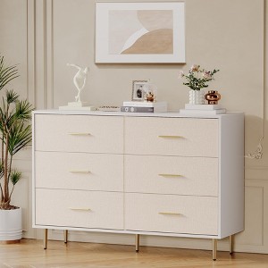 6 Drawer Dresser, Modern White Chest of Drawers with Gold Metal Legs and Handles, Large Double Wooden Dresser for Bedroom - 1 of 4