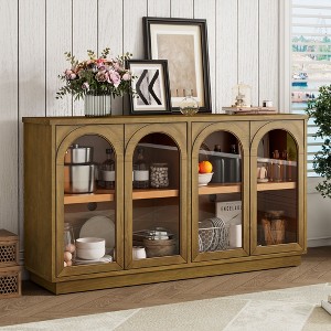 4-Door Large Storage Buffet Cabinet with Glass Doors, Arched Cabinet with Adjustable Shelves for Kitchen - 1 of 4