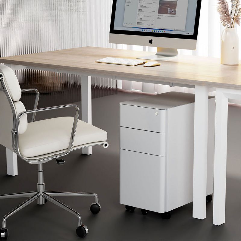 Mount-It! Mobile File Pedestal Cabinet with 3 Drawers & Lock | Slim Design Under Desk Storage & Organizer for Files, Folders & Office Supplies | White, 4 of 11