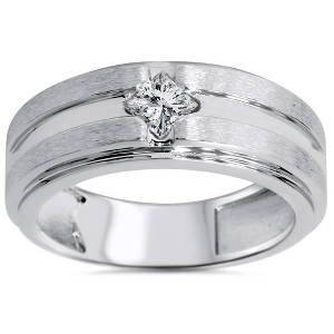 Pompeii3 3/8ct Mens Princess Cut Diamond Wedding Ring 14K White Gold - 1 of 4