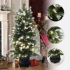 LuxenHome 4Ft Pre-Lit Green and Flocked Artificial Christmas Tree in Black Planter Pot - 2 of 4