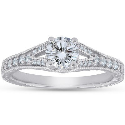 Pompeii3 1 Ct Diamond Engagement Vintage Ring 14k White Gold