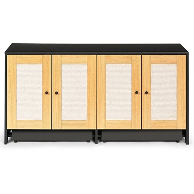 Lirago Black Double Litter Box Enclosure 47x19.8x23.6"-Hidden Furniture for 2 Cats with Rattan Doors