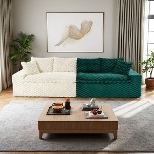 120" Color-Block Turtle Velvet Sofa with Ergonomic Backrests & High-Density Cushions - 1 of 4